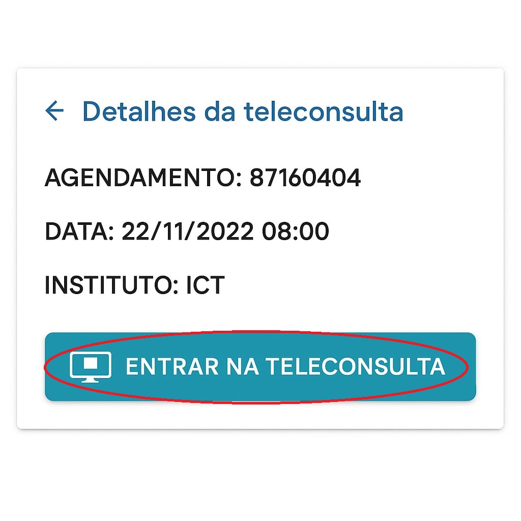 Imagem com botão para entrar na teleconsulta